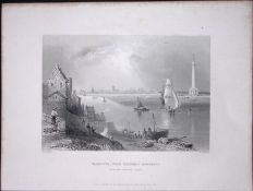 Norfolk Yarmouth Nelsons Monument WH Bartlett 1842 Antique Steel Engraving-116