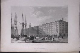 Liverpool Goree Warehouse Georges Dock St Antique 195 Years-Old Steel-Engraving-69