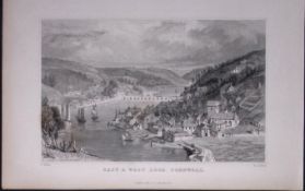 Cornwall East & West Looe Antique 193 Years-Old Steel-Engraving-41