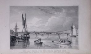 Lady Bridge Over The Saltham Creek Antique 193 Years-Old Steel-Engraving-38