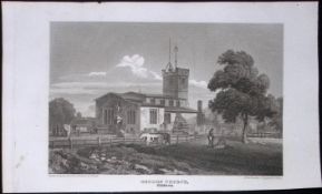 London Hendon Church Antique 200 Years-Old Steel-Engraving-99