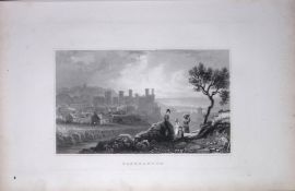 Wales Caernarvon Castle Antique 166-Year-Old Steel Engraving-39.