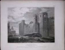 Caernarvon Castle Wales 190 Years-Old Rare John Britton Antique Steel Engraving-118