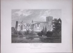 Priory Christ- Church Hampshire 190 Years-Old John Britton Antique Steel Engraving-169