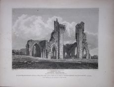 Glastonbury The Abbey Church 190 Years-Old Rare John Britton Antique Steel Engraving-135