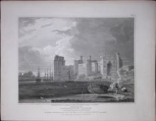 Caernarvon Castle Wales 190 Years-Old Rare John Britton Antique Steel Engraving-117