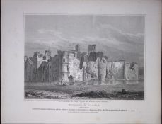 Middleham Castle Yorkshire 190 Years-Old Rare John Britton Antique Steel Engraving-106