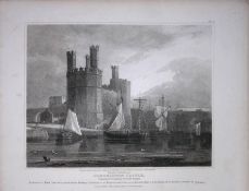 Caernarvon Castle Wales 190 Years-Old Rare John Britton Antique Steel Engraving-116