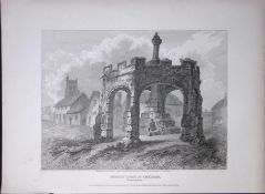Market Cross At Cheddar Rare John Britton 191 Years-Old Antique Steel Engraving-27