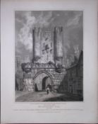 Micklegate Bar York 190 Years-Old Rare John Britton Antique Steel Engraving-99