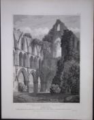 Wenlock Priory Church Shropshire 190 Years-Old Rare John Britton Antique Steel Engraving-75