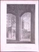 St Georges Chapel Windsor 190 Years-Old Rare John Britton Antique Steel Engraving-146