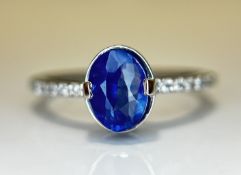 Beautiful 1.77CT Unheated Burma Blue Sapphire Diamonds & Platinum