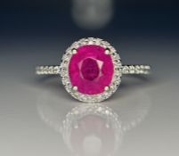 Beautiful 2.66 CT Unheated Old Burma Ruby With Natural Diamonds & 18k Gold