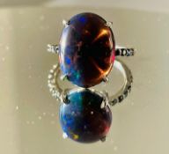 Beautiful 5.22 CT Natural Black Opal Ring With Natural Black Diamond & 18k Gold