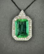 Beautiful 2.68 CT Natural Emerald Pendant With Diamonds & Platinum 950