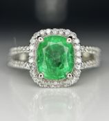 Beautiful 1.64 ct Natural Emerald With Natural Diamonds & 18k Gold