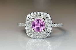Beautiful 0.63 CT Unheated Ceylon Pink Sapphire With Natural Diamonds & 18k Gold