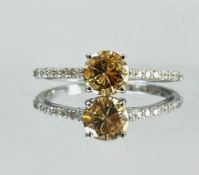 Beautiful Natural 0.82 CT Natural Solitaire Champagne Diamond Ring With 18k Gold