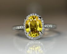 Beautiful 1.93 CT Unheated Bangkok Yellow Sapphire With Natural Diamonds & 18k Gold