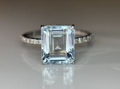 Beautiful 3.34 CT Natural Aquamarine Ring With Natural Diamonds & 950 Platinum