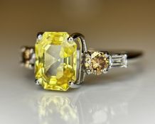 Beautiful 2.34ct Unheated Untreated Natural Ceylon Yellow Sapphire Diamonds & 950 Platinum