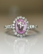 Beautiful Natural Ceylon 1.15ct Pink Sapphire With Diamonds & 18k Gold