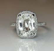 Beautiful 4.19 CT Unheated Ceylon White Sapphire With Natural Diamonds & 18k Gold