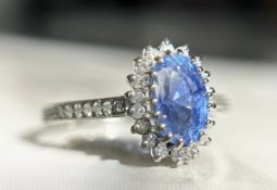 Beautiful 2.19 CT Unheated Burma Blue Sapphire Diamonds & 950 Platinum