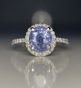 Beautiful 3.10 CT Unheated Ceylon Blue Sapphire With Natural Diamonds & 18k Gold