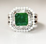 Beautiful 3.01 CT Natural Emerald With 1.68 CT Natural Diamonds & 18k Gold