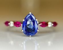 Beautiful 1.06 CT Unheated Burma Blue Sapphire With Burma Ruby, Natural Diamonds & 950 Platinum