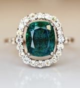 Beautiful 2.25 CT Natural Emerald Ring With Natural Diamonds & Platinum 950