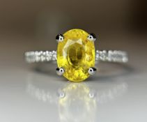 Beautiful 2.44 CT Unheated Yellow Sapphire With Natural Diamonds & 18k Gold