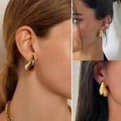 10 x Dupes Chunky Gold Hoop Earrings For Women L14a