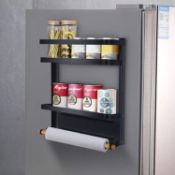 Magnetic Fridge Spice Rack Organiser Rack 2 Tier Refrigerator With Paper Towel Holder RRP £19.99...