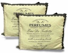 2 x Vintage Perfume Cream/Grey 'Eau De Toilette' Cushions - 40CM