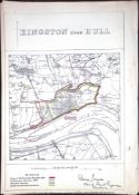 Kingston Upon Hull Boundary Commission 157-Year-Old Coloured Antique Map.