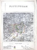 Nottingham City & District Boundary Commission 157-Year-Old Coloured Antique Map.