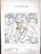 Evesham Worcestershire Boundary Commission 157-Year-Old Coloured Antique Map.
