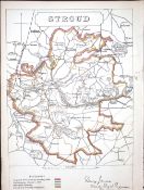 Stroud Gloucestershire Boundary Commission 157-Year-Old Coloured Antique Map.