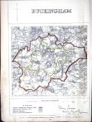 Buckingham Boundary Commission 157-Year-Old Coloured Antique Map.