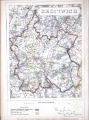 Droitwich Midlands Boundary Commission 157-Year-Old Coloured Antique Map.