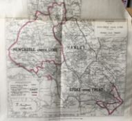 Antique 139 Years-Old Scarce Map Stoke On Trent 1885 Boundary Changes.