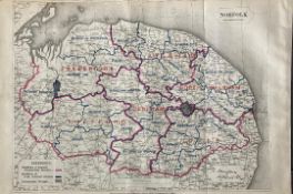 Antique 139 Years-Old Scarce Map County Norfolk 1885 Boundary Changes.