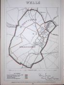 Wells Somerset Boundary Commission 157-Year-Old Coloured Antique Map.
