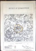 Bury St Edmunds Suffolk Boundary Commission 157-Year-Old Coloured Antique Map.