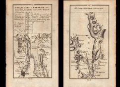 Ireland Rare Antique 1777 Road Map Cork to Macroom and Kenmare Town & Cork to Inchegeela