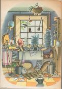 Guinness Scarce 70 Years-Old Coloured Illustration 1956 The Kitchen & Mangle
