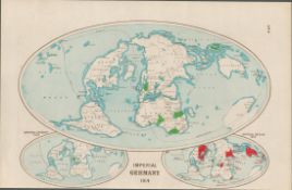 WW1 Imperial Germany 1914 Coloured Antique Detailed Map 1922.